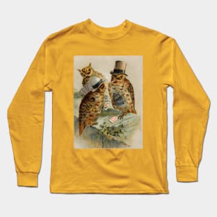 Poker Playing Owls Have an Ace Up Their Sleeve Long Sleeve T-Shirt